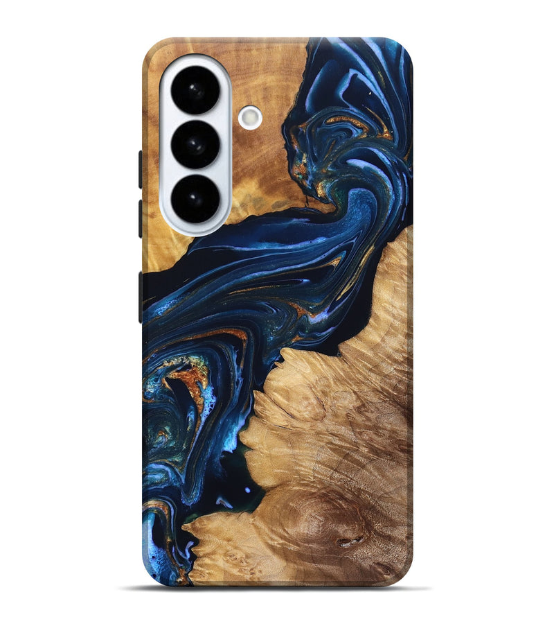 Galaxy S26 Plus Wood Live Edge Phone Case - Tena (Teal & Gold, 831625)