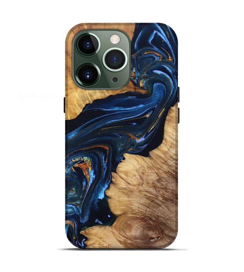 iPhone 13 Pro Wood Live Edge Phone Case - Tena (Teal & Gold, 831625)