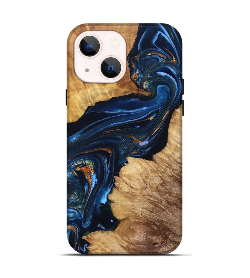 iPhone 14 Wood Live Edge Phone Case - Tena (Teal & Gold, 831625)