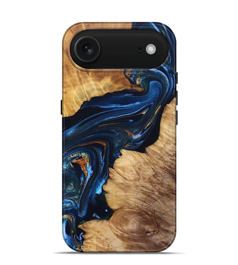 iPhone 17 Air Wood Live Edge Phone Case - Tena (Teal & Gold, 831625)