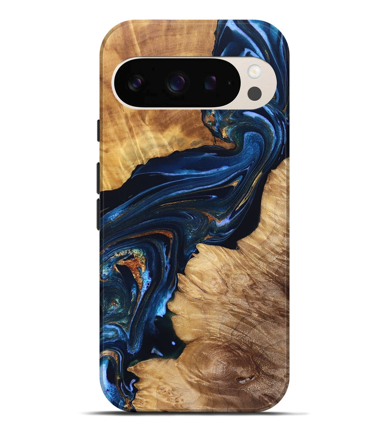 Pixel 10 Pro XL Wood Live Edge Phone Case - Tena (Teal & Gold, 831625)