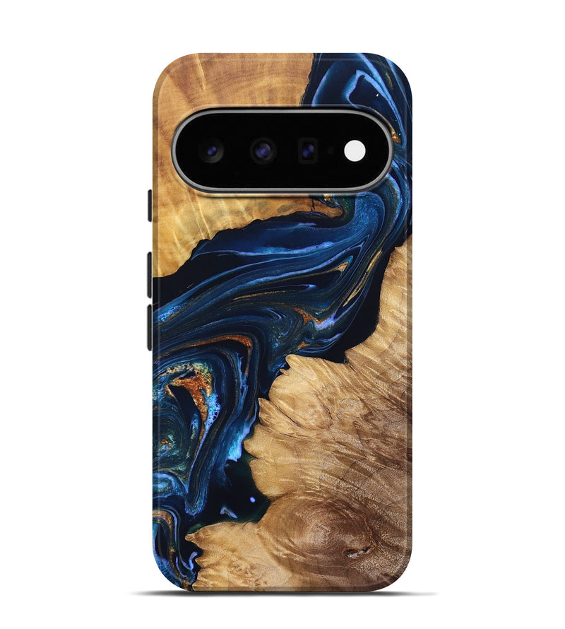 Pixel 11 Pro Wood Live Edge Phone Case - Tena (Teal & Gold, 831625)