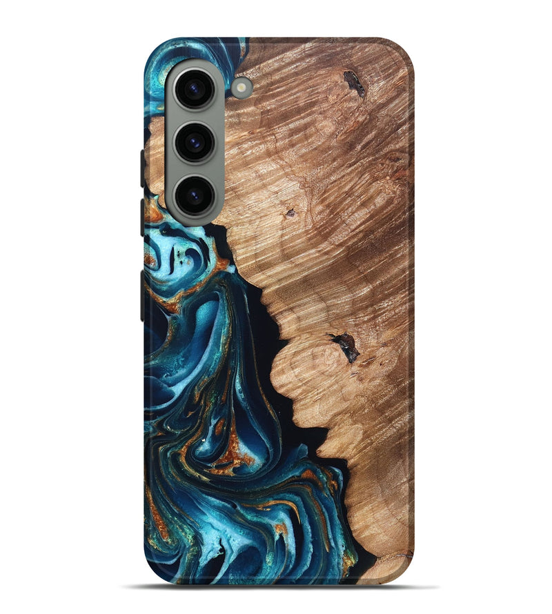 Galaxy S23 Plus Wood Live Edge Phone Case - Kylan (Teal & Gold, 831626)