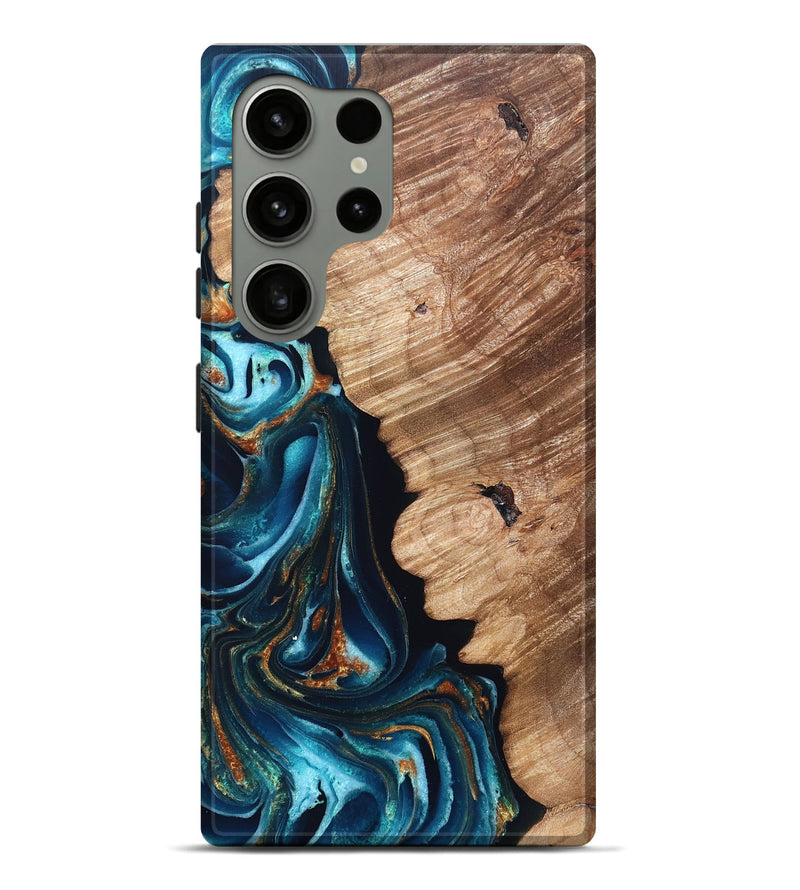 Galaxy S24 Ultra Wood Live Edge Phone Case - Kylan (Teal & Gold, 831626)