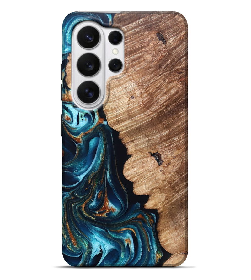 Galaxy S26 Ultra Wood Live Edge Phone Case - Kylan (Teal & Gold, 831626)