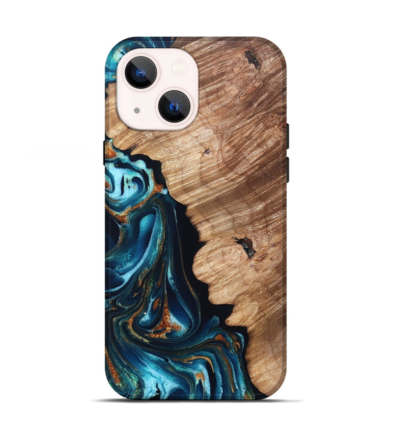 iPhone 13 Wood Live Edge Phone Case - Kylan (Teal & Gold, 831626)