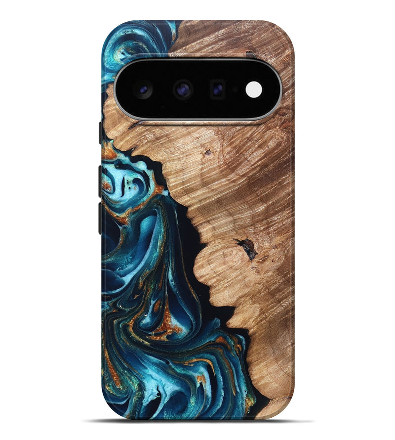 Pixel 11 Pro XL Wood Live Edge Phone Case - Kylan (Teal & Gold, 831626)