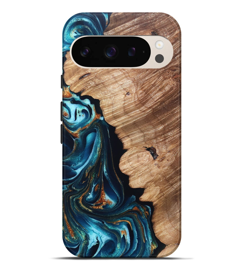 Pixel 9 Pro XL Wood Live Edge Phone Case - Kylan (Teal & Gold, 831626)
