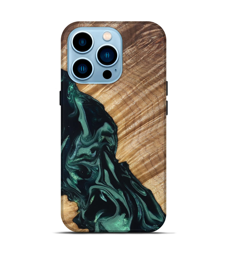iPhone 14 Pro Wood Live Edge Phone Case - Leota (Green, 831627)