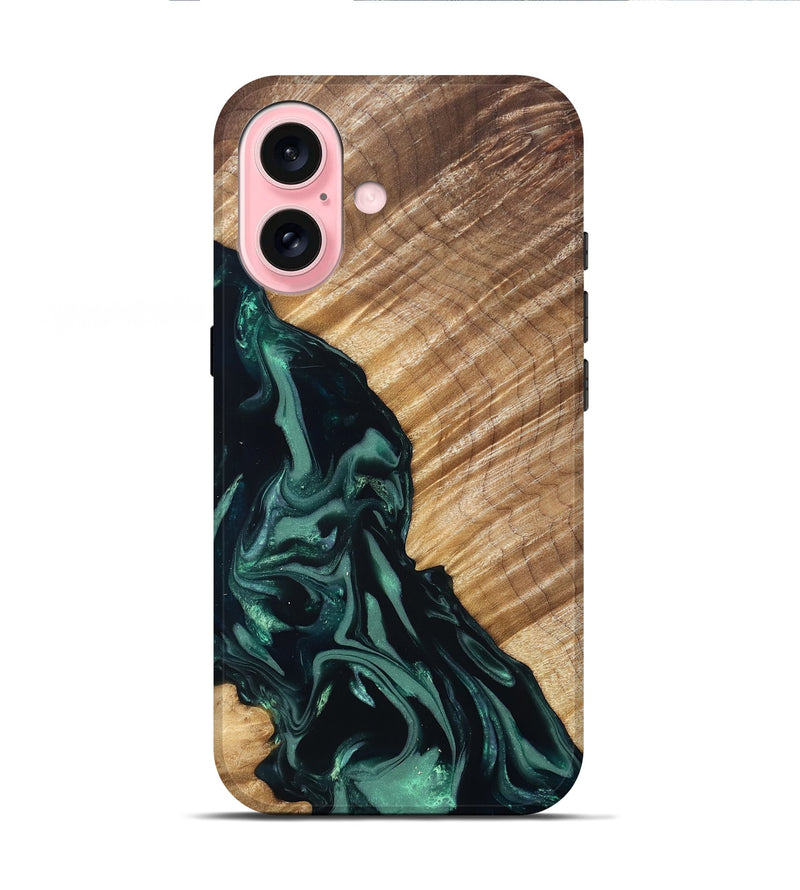 iPhone 16 Wood Live Edge Phone Case - Leota (Green, 831627)