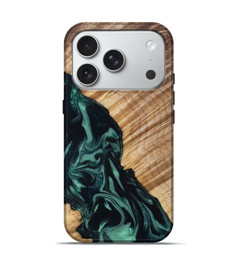 iPhone 18 Pro Wood Live Edge Phone Case - Leota (Green, 831627)