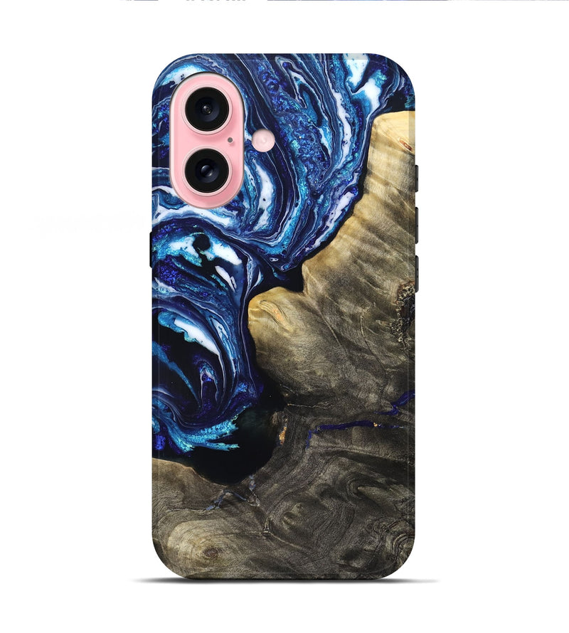 iPhone 16 Wood Live Edge Phone Case - Baker (Blue, 831628)