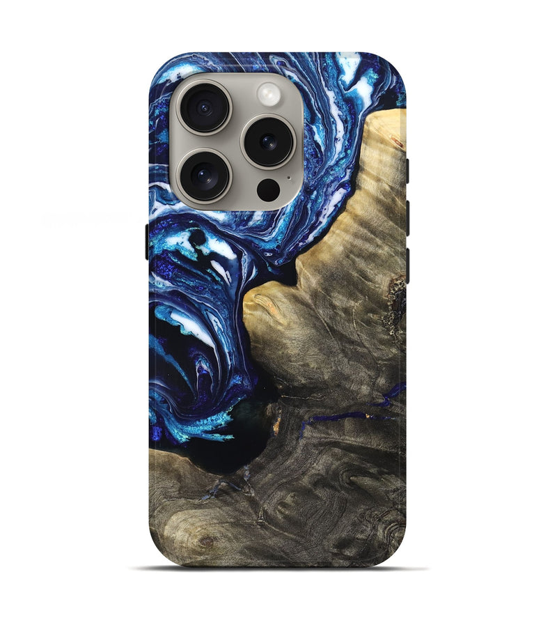 iPhone 16 Pro Wood Live Edge Phone Case - Baker (Blue, 831628)