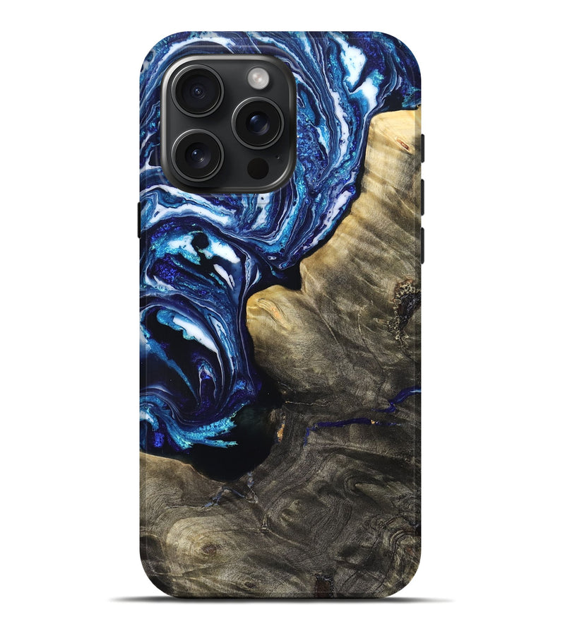 iPhone 16 Pro Max Wood Live Edge Phone Case - Baker (Blue, 831628)