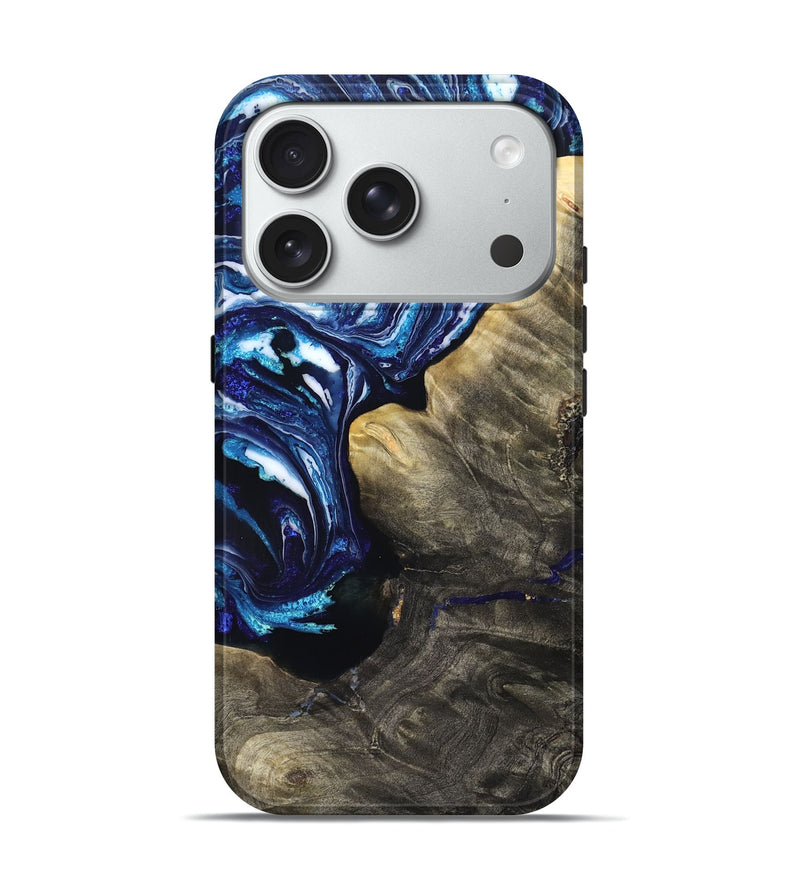 iPhone 18 Pro Wood Live Edge Phone Case - Baker (Blue, 831628)