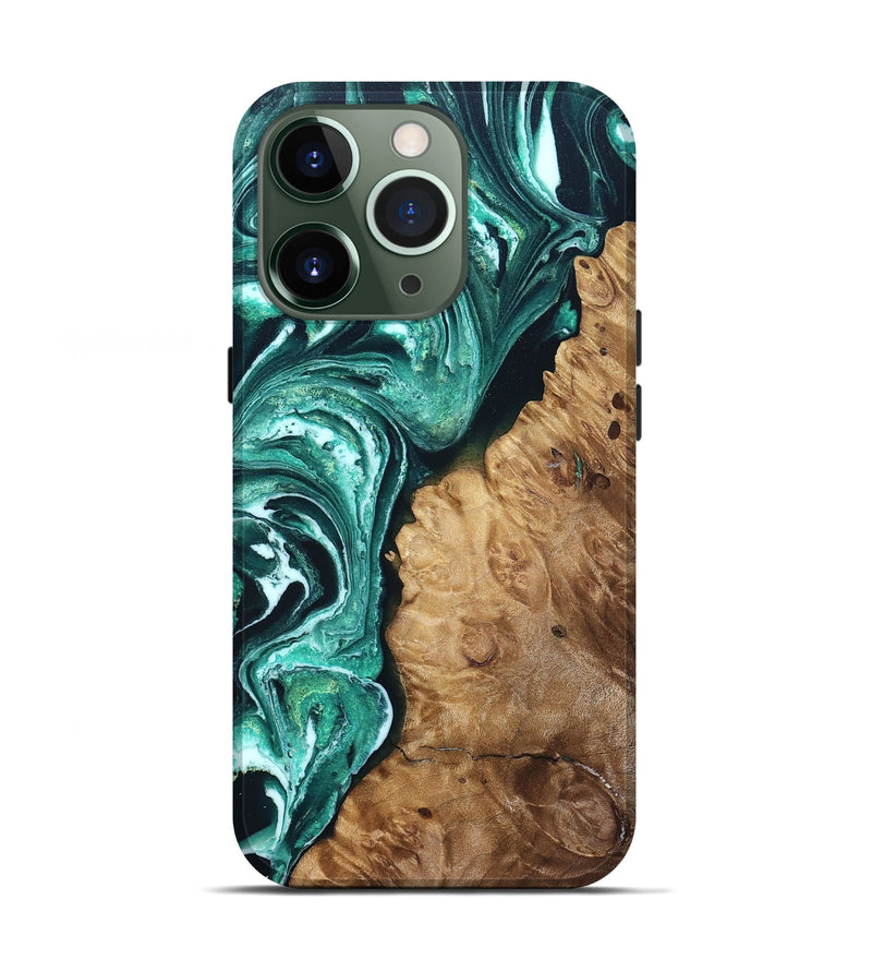 iPhone 13 Pro Wood Live Edge Phone Case - Alayah (Green, 831630)