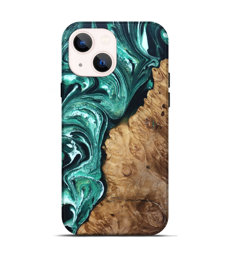 iPhone 14 Wood Live Edge Phone Case - Alayah (Green, 831630)