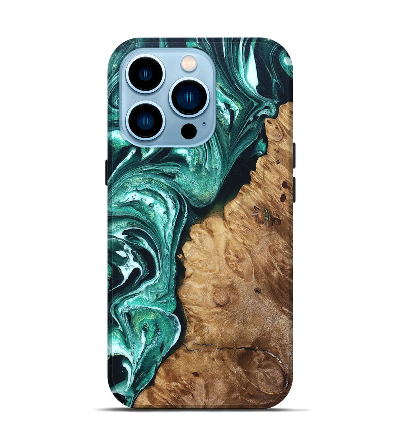 iPhone 14 Pro Wood Live Edge Phone Case - Alayah (Green, 831630)