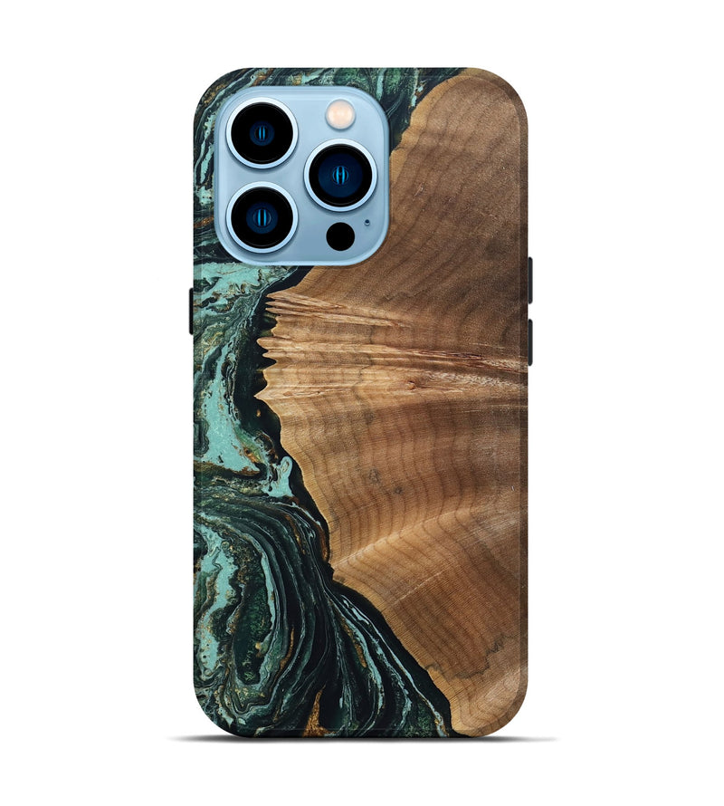 iPhone 14 Pro Wood Live Edge Phone Case - Caryn (Green, 831631)
