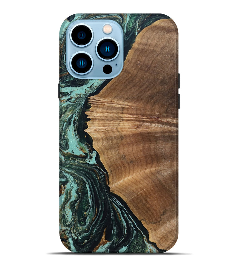 iPhone 14 Pro Max Wood Live Edge Phone Case - Caryn (Green, 831631)
