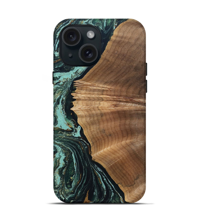 iPhone 15 Wood Live Edge Phone Case - Caryn (Green, 831631)