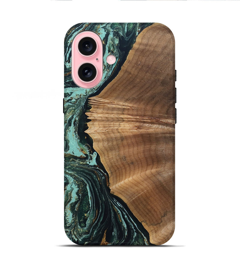 iPhone 16 Wood Live Edge Phone Case - Caryn (Green, 831631)
