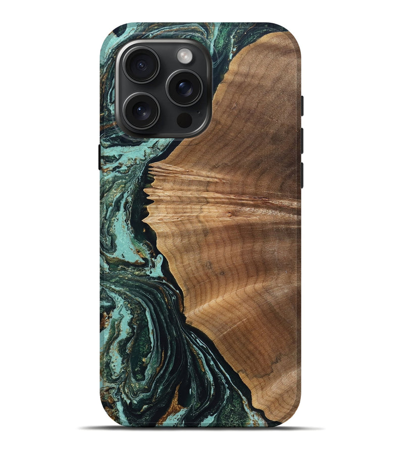 iPhone 16 Pro Max Wood Live Edge Phone Case - Caryn (Green, 831631)