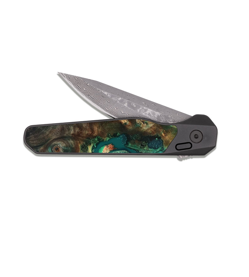 EDC Dark Damascus Wood Pocket Knife - Marian (Green, 831699)