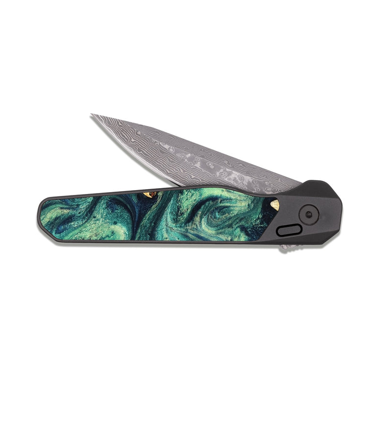 EDC Dark Damascus Wood Pocket Knife - Otis (Green, 831707)