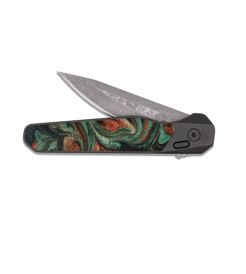 EDC Dark Damascus Wood Pocket Knife - Kaysen (Green, 831708)