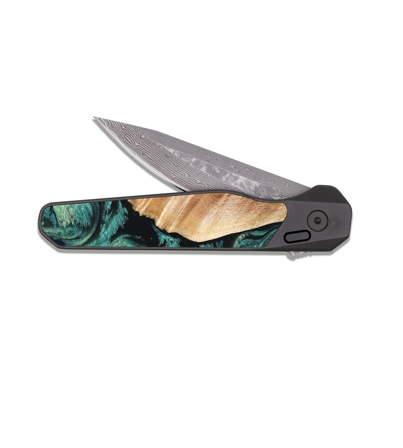 EDC Dark Damascus Wood Pocket Knife - Simeon (Green, 831728)