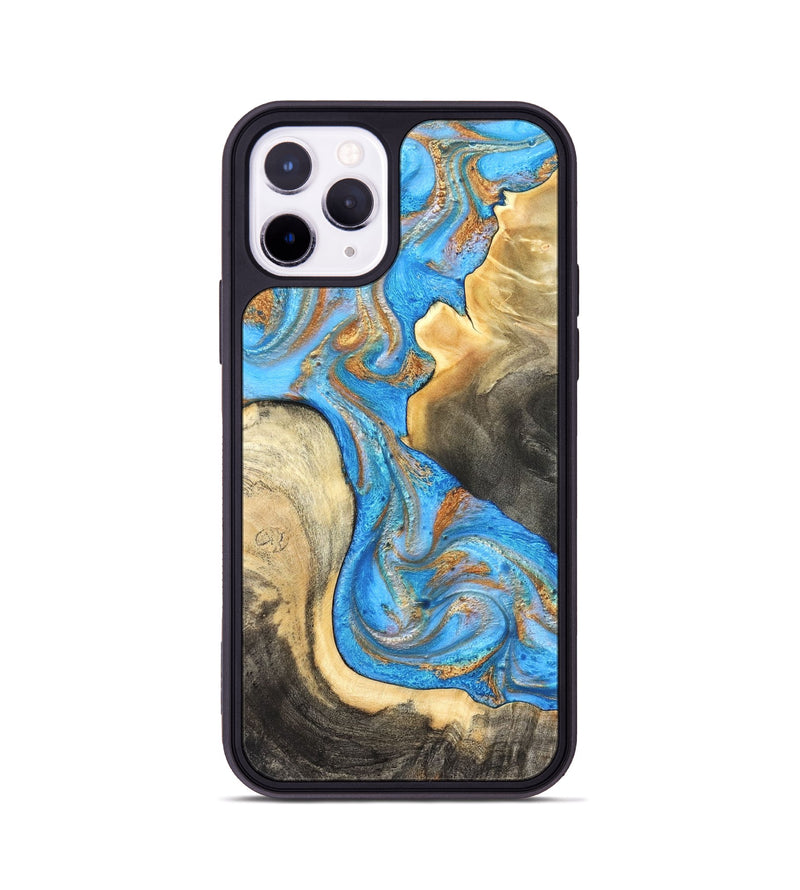 iPhone 11 Pro Wood Phone Case - Noa (Teal & Gold, 831731)
