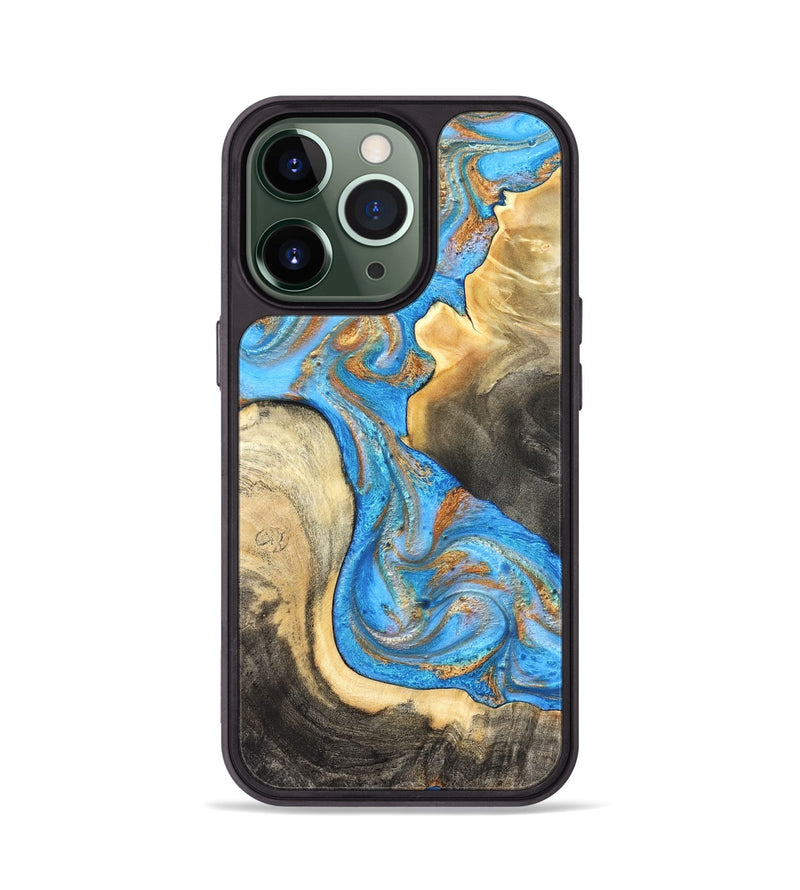 iPhone 13 Pro Wood Phone Case - Noa (Teal & Gold, 831731)