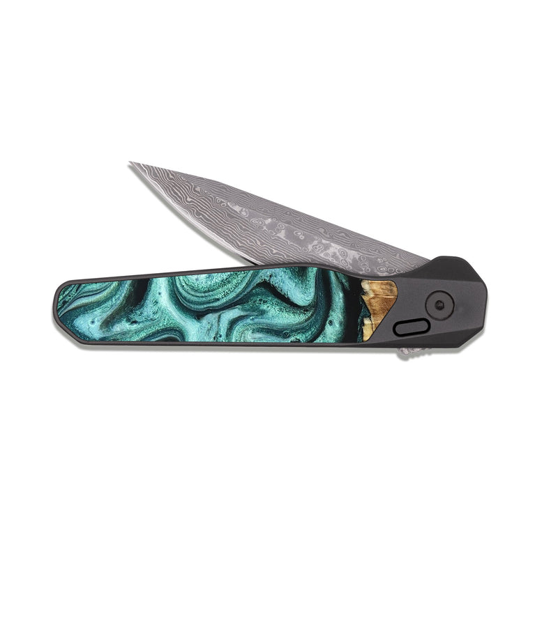 EDC Dark Damascus Wood Pocket Knife - Gerald (Green, 831733)