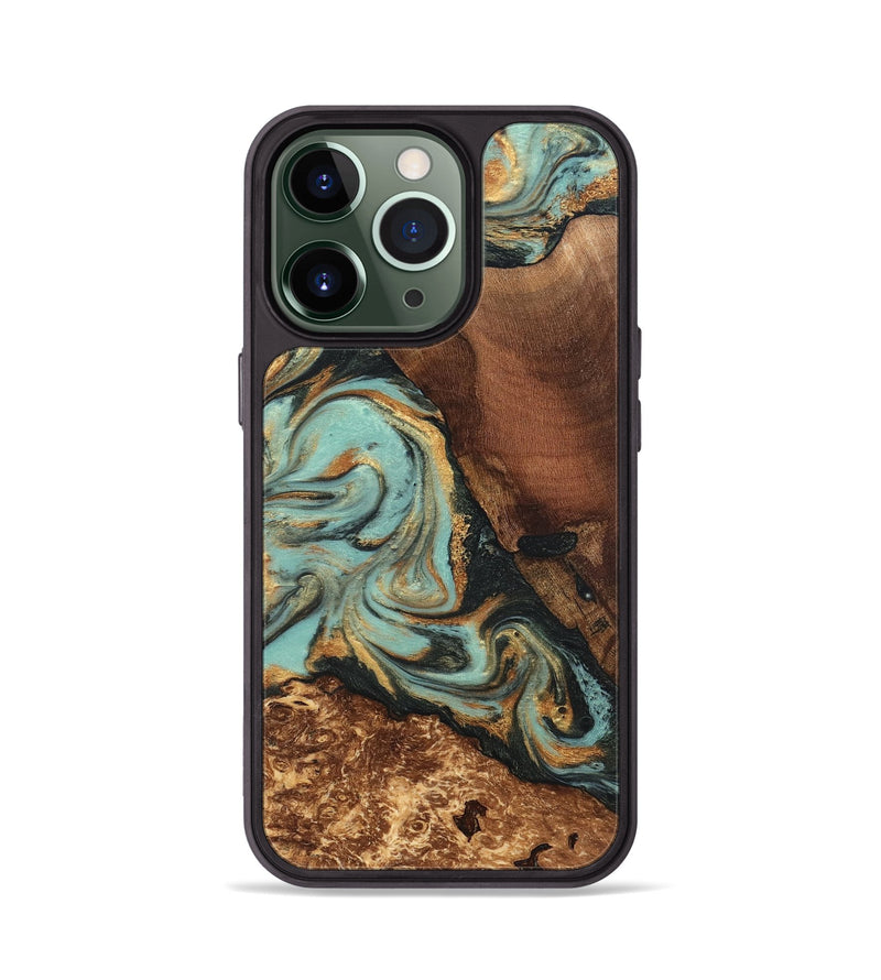 iPhone 13 Pro Wood Phone Case - Shaina (Teal & Gold, 831736)