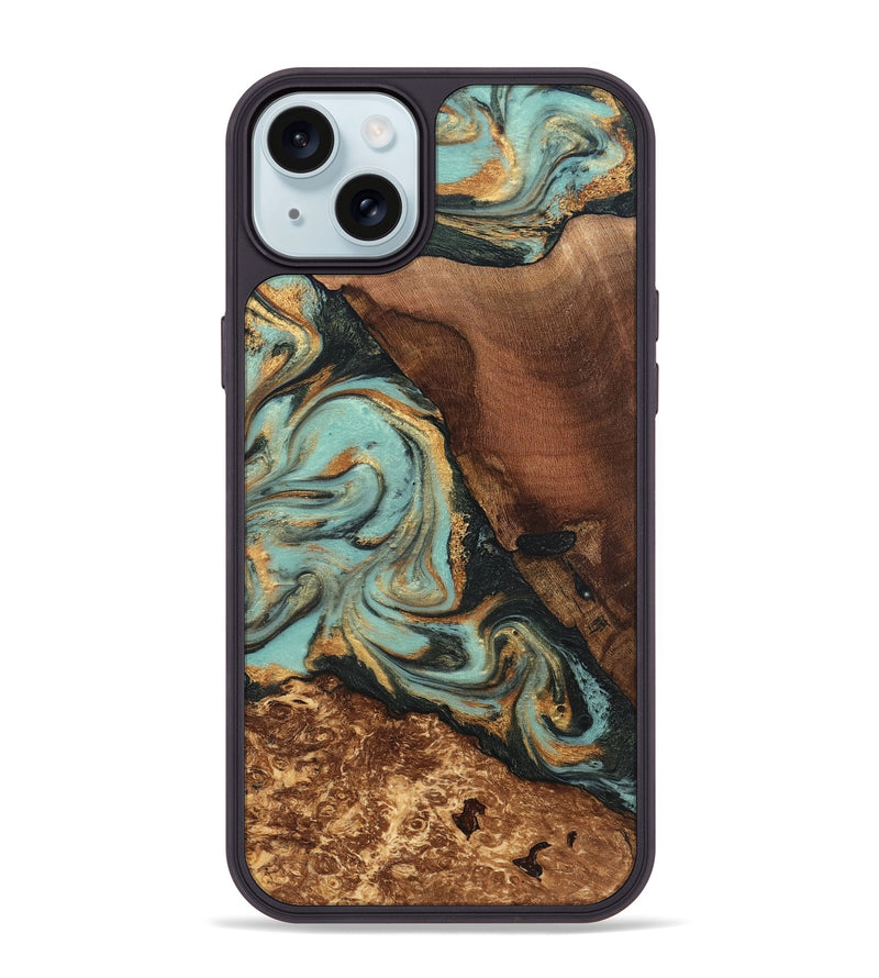 iPhone 15 Plus Wood Phone Case - Shaina (Teal & Gold, 831736)