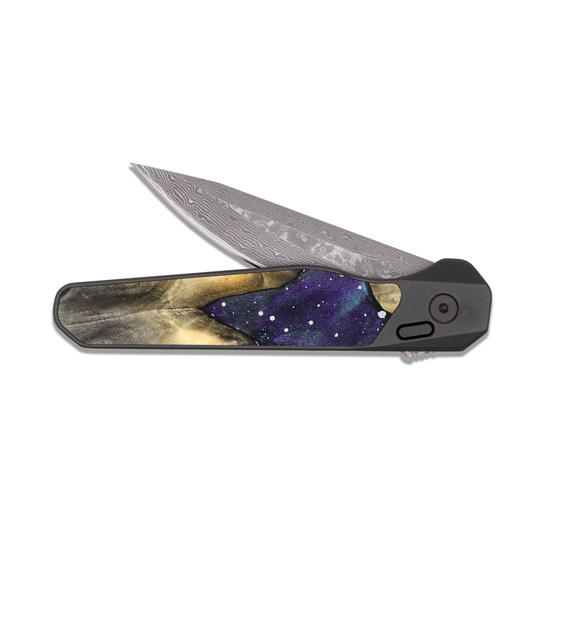 EDC Dark Damascus Wood Pocket Knife - Davin (Cosmos, 831748)