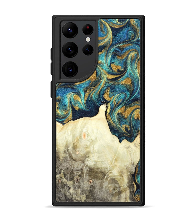 Galaxy S22 Ultra Wood Phone Case - Candis (Teal & Gold, 831752)