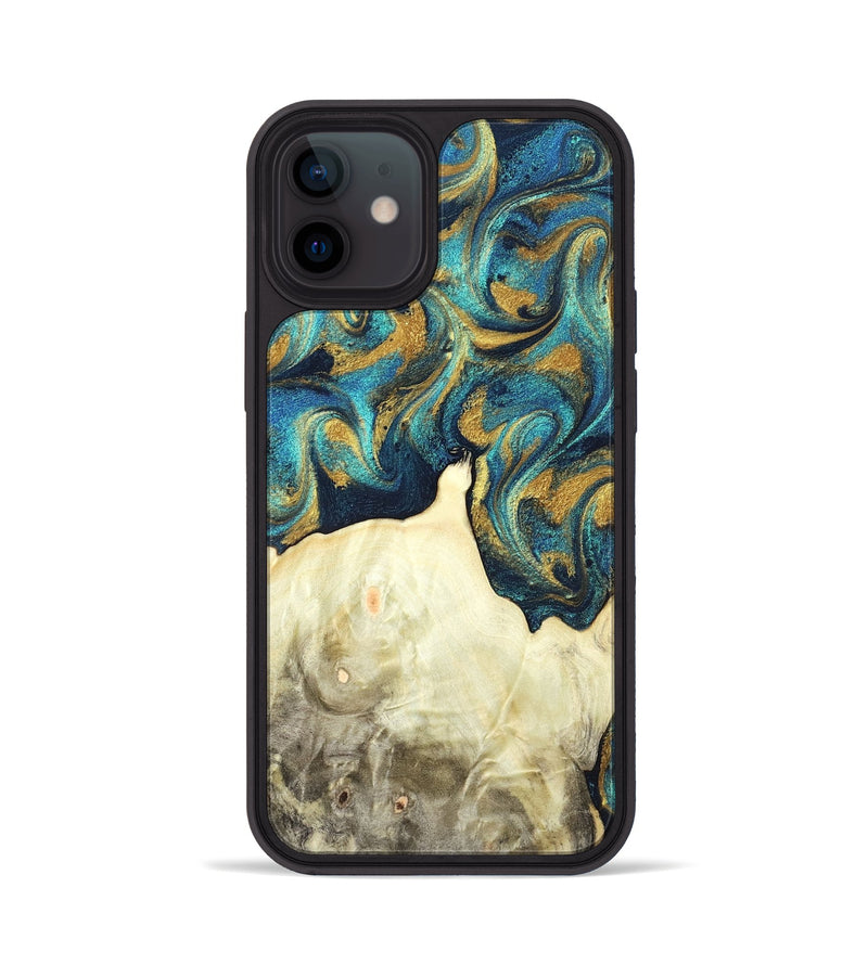 iPhone 12 Wood Phone Case - Candis (Teal & Gold, 831752)