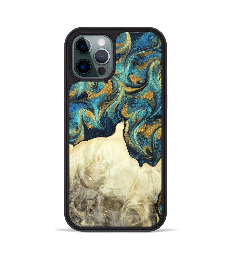 iPhone 12 Pro Wood Phone Case - Candis (Teal & Gold, 831752)