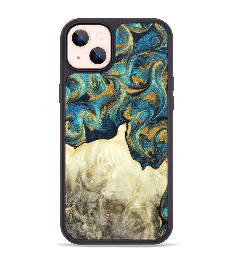 iPhone 14 Plus Wood Phone Case - Candis (Teal & Gold, 831752)