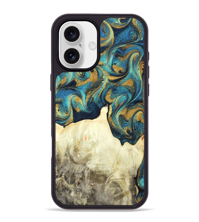 iPhone 16 Plus Wood Phone Case - Candis (Teal & Gold, 831752)