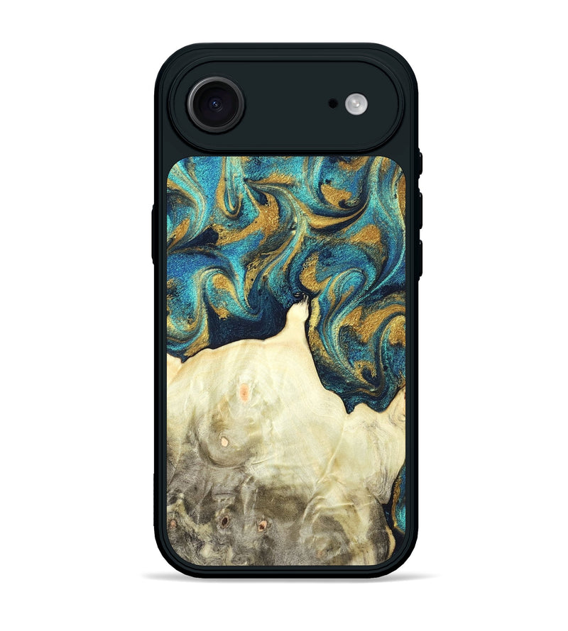 iPhone 17 Air Wood Phone Case - Candis (Teal & Gold, 831752)