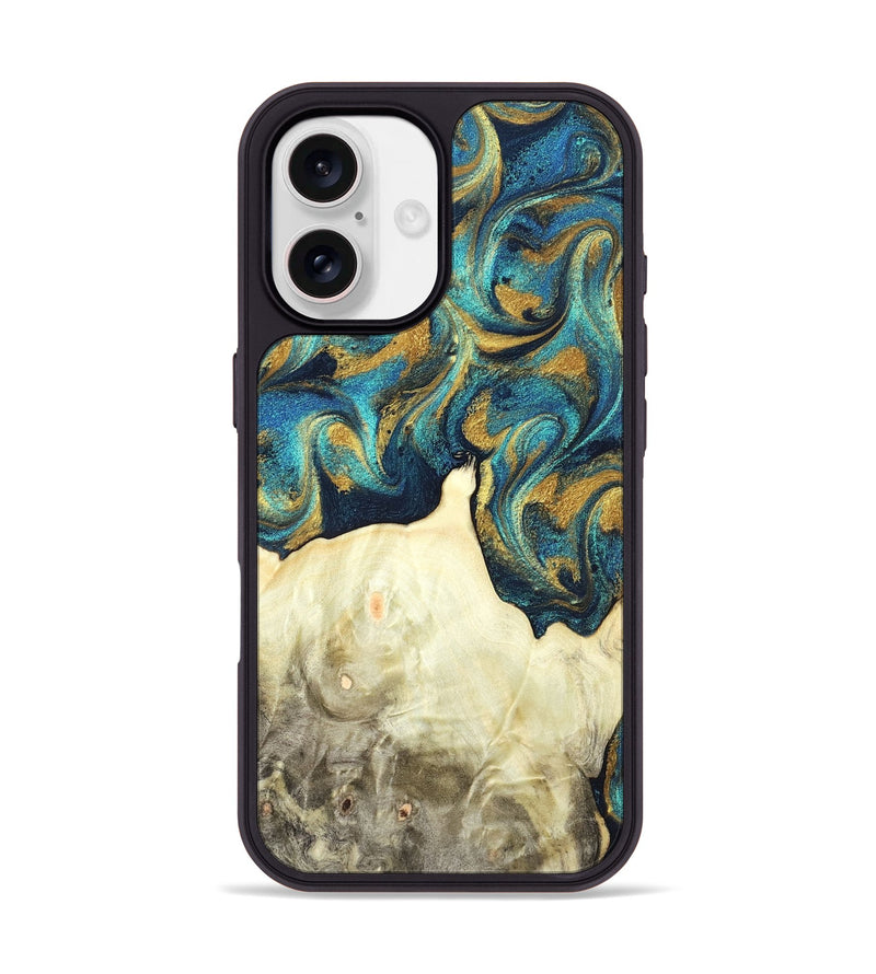 iPhone 17 Wood Phone Case - Candis (Teal & Gold, 831752)