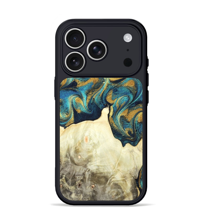 iPhone 17 Pro Wood Phone Case - Candis (Teal & Gold, 831752)