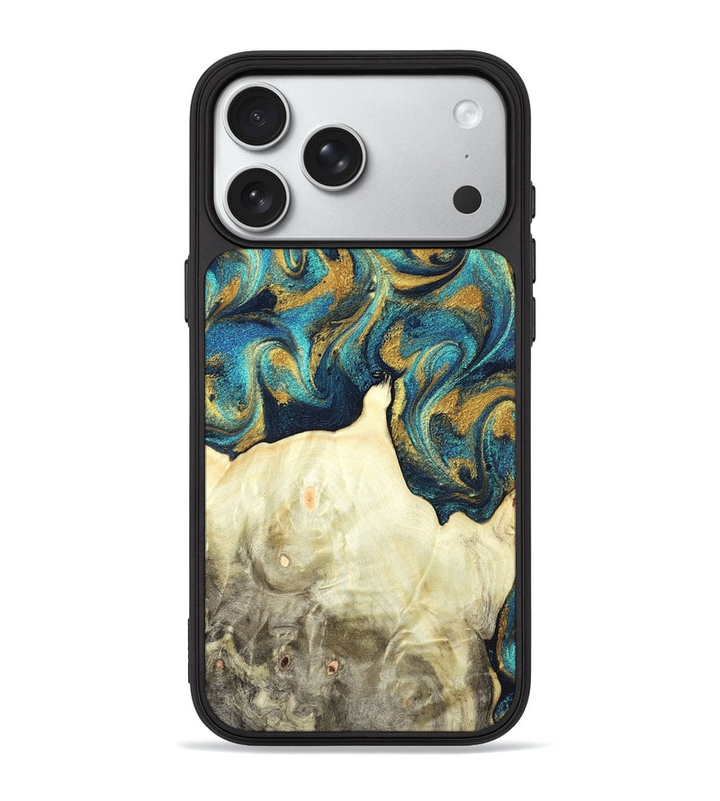 iPhone 18 Pro Max Wood Phone Case - Candis (Teal & Gold, 831752)