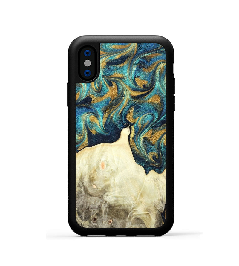 iPhone Xs Wood Phone Case - Candis (Teal & Gold, 831752)