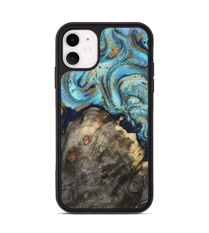 iPhone 11 Wood Phone Case - Ayaan (Teal & Gold, 831753)