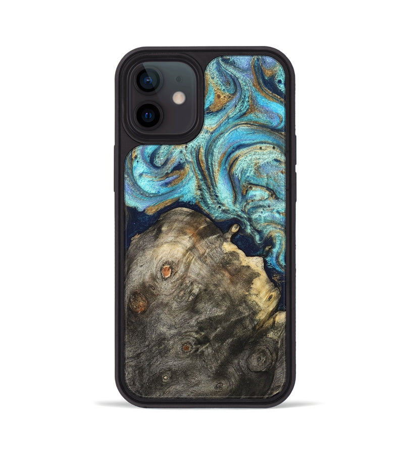 iPhone 12 Wood Phone Case - Ayaan (Teal & Gold, 831753)