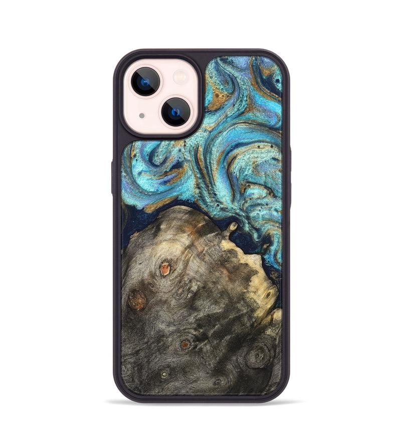 iPhone 14 Wood Phone Case - Ayaan (Teal & Gold, 831753)